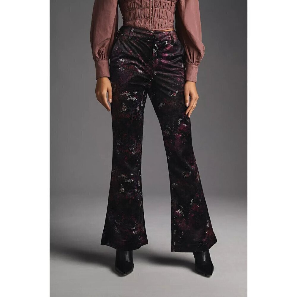 NWT Anthropologie Scotch & Soda Velvet Flare Trousers Pants 25 Black Purple